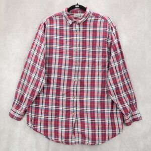Basic Editions Red Flannel Plaid‎ Long Sleeve Button Down Western Utility Large